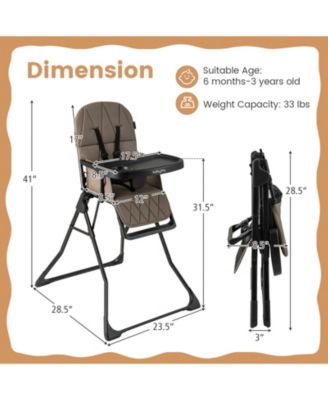 Compact Baby High Chair with Removable Tray and PU Cushion