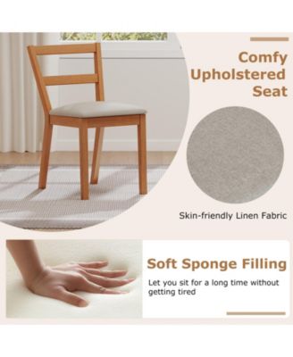 Farmhouse Wooden Dining Chairs Set of Two with Cushioned Seat