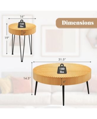 Wooden Coffee Table Set of Two with Metal Legs