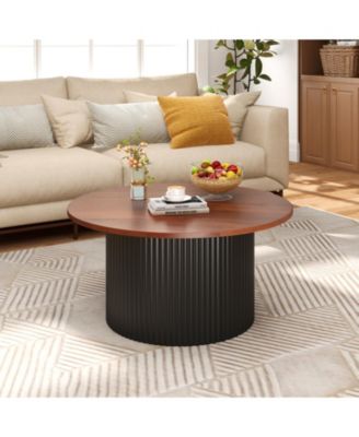 Round Coffee Table with Solid Wood Frame and Top