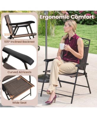 Set of Four Patio Folding Dining Chairs with Armrests