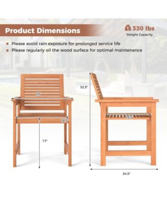 Patio Chairs Set of Two with Inclined Backrests and Slatted Seats