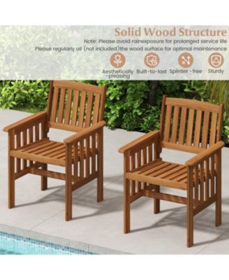 Patio Chairs Set of Two Solid Wood Chairs with Slatted Seats