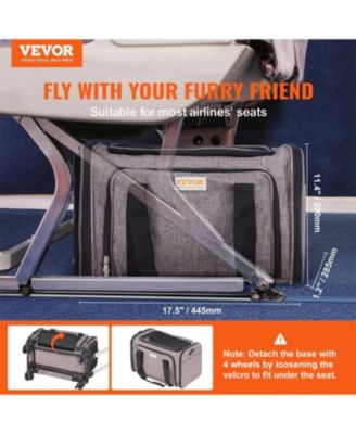 Zeus and Ruta Airline Approved Rolling Cat Carrier With Wheels Telescopic Handle And Shoulder Strap For Pets Under 25lbs Grey