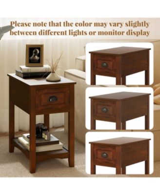 Set of 2 Retro Narrow End Tables with Drawer and Open Shelf