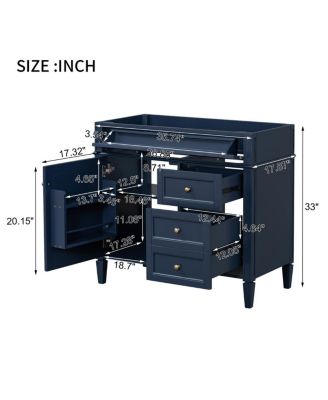 36 Inch Modern Bathroom Vanity without Top Sink, Soft Close Drawers and Adjustable Shelf for Small Spaces