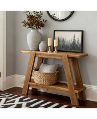  Solid Wood Entryway Table, 2-Tier Farmhouse Console Table with Storage, Narrow Sofa Table Behind Couch