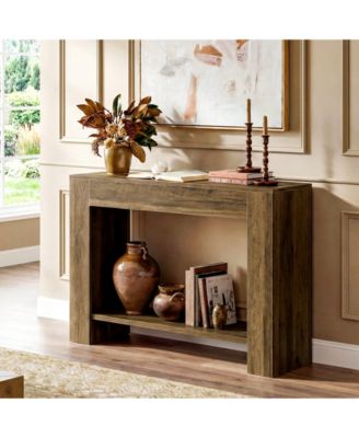 41.3'' Farmhouse Console Table, 2-Tier Sofa Entryway Table with Storage, Narrow Wooden Behind Couch