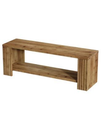 Solid Wood TV Stand for 55/60/65/75-Inch TVs, Farmhouse Entertainment Center with 2-Tier Storage Shelf, Fluted TV Consoles