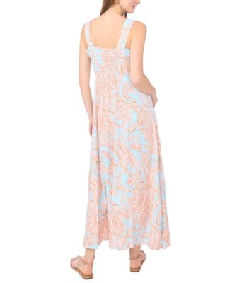 Women's Paisley-Print Square-Neck Smocked-Back Sleeveless Maxi Dress