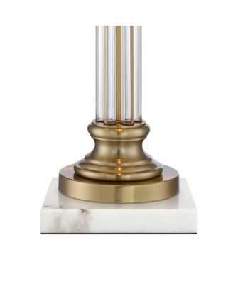 Rolland Traditional Table Lamp with Square Marble Riser 30" Tall Antique Brass Crystal Shade for Living Room Home