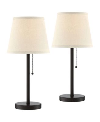 Flesner 20" High Modern Accent Table Lamps Set of 2 USB Port AC Power Outlet Pull Chain Bronze Metal Charging