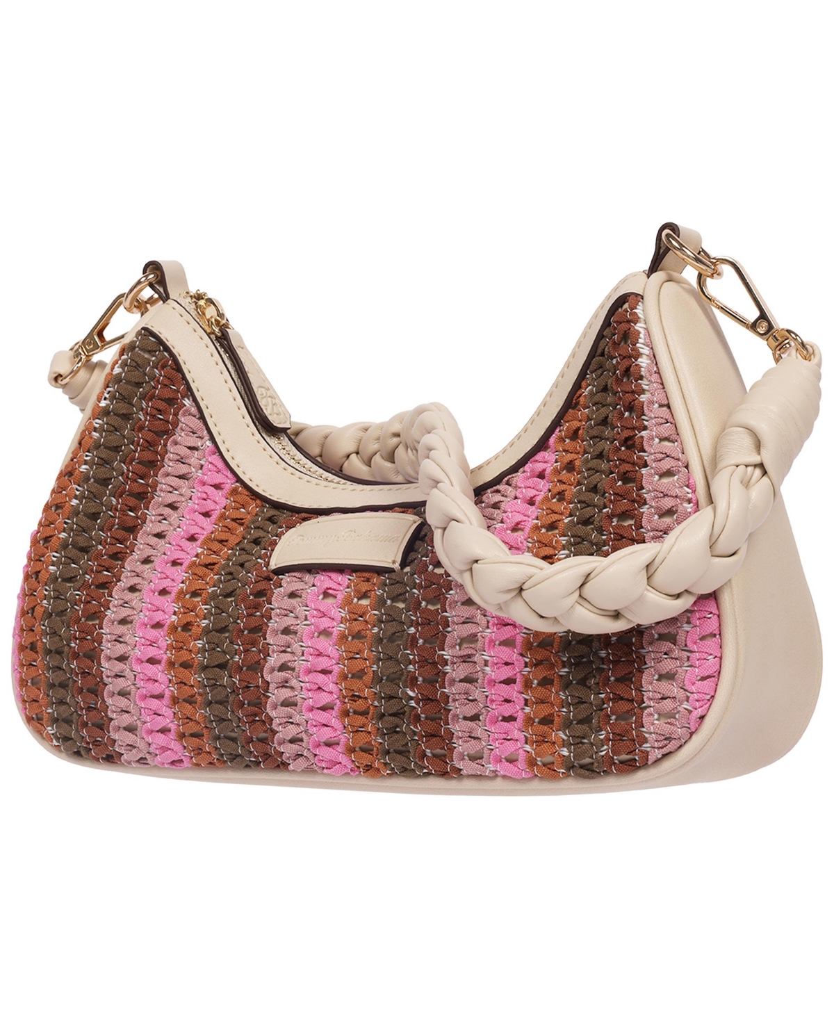 Tommy Bahama Woven Ribbon Zip Top Hobo Bag – Striped Woven Shoulder Bag with Braided Strap