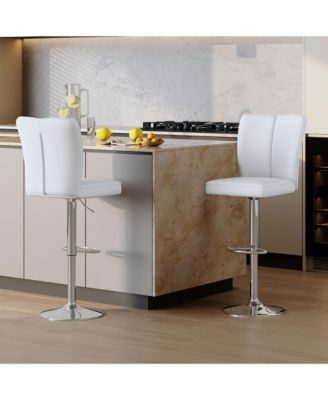 Adjustable Bar Stools Set of 2, Swivel PU Leather Counter Height Chairs with Back and Trumpet-shaped Metal Legs for Kitchen Island