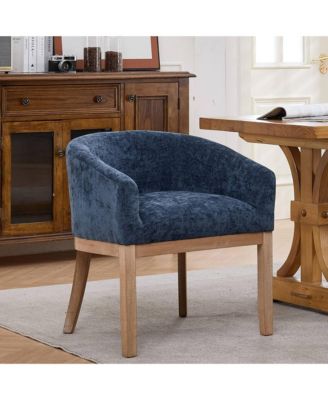 Barrel Dining Chair, Farmhouse Linen Upholstered Kitchen Chair with Solid Wood Legs and Arms for Living Room and Dining Room, Set Of 1