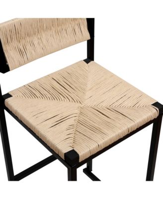 Paper Rope Woven Bar Stools Set of 2, Modern Counter Height Chairs with Metal Frame and Footrest for Kitchen Island