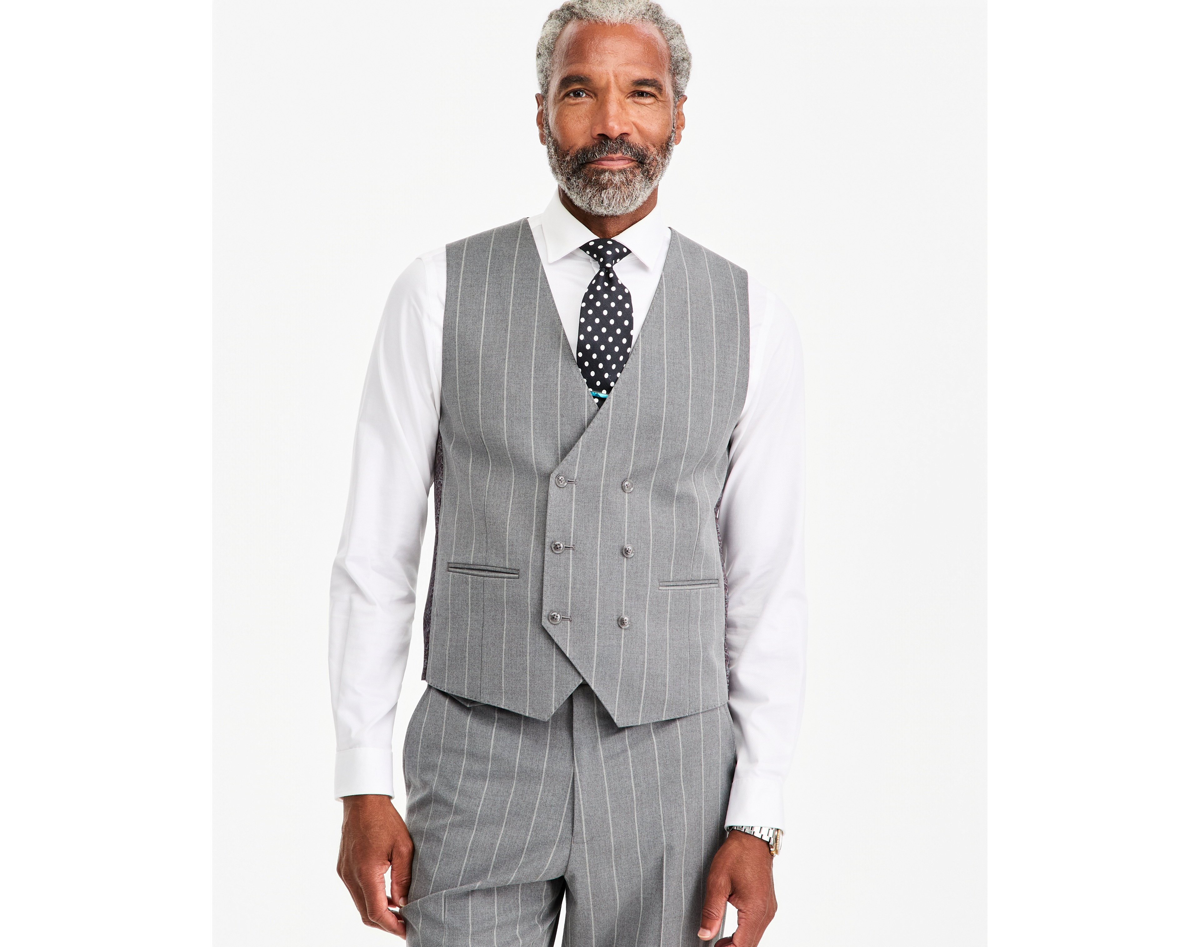 Tayion Collection Men's Classic-Fit Gray Pinstripe Suit Separate Vest