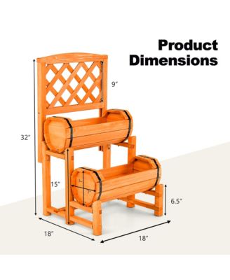 2-Tier Wooden Raised Garden Bed Container w/2 Cylindrical Planter Boxes and Trellis