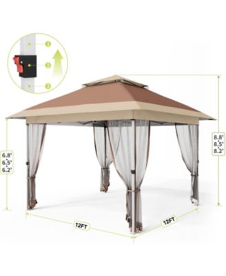 Pop Up Gazebo, 12x12 Outdoor Canopy Tent with Mosquito Netting, Pop Up Canopy Tent with Curtains