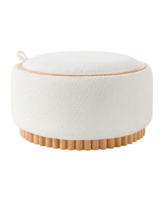 29" Round Storage Ottoman - Coffee Table with Reversible Lid, Wood Frame, Boucle Fabric Footrest for Living Room