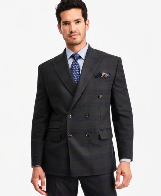 Men's Classic-Fit Green Plaid Suit Separate Double-Breasted Jacket
