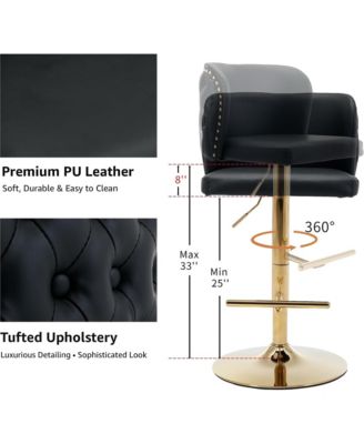 Barstools Set of 2 - Modern PU Leather Bar Stools, Adjustable Swivel Counter Height Chairs with Tufted Backrest for Kitchen Island