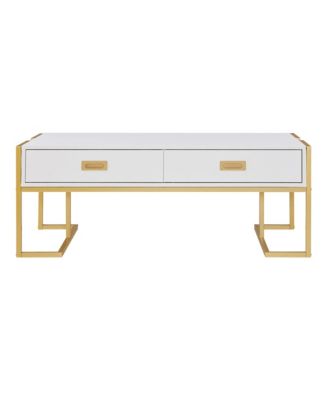 Rectangular Coffee Table, Modern 47.4" Center Table with 4 Drawers and Gold Metal Base for Living Room