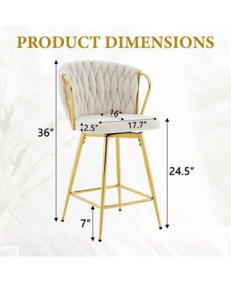 Velvet Bar Stool set Swivel Counter Height Chairs with Metal Frame and Woven Rope Backrest for Kitchen Island