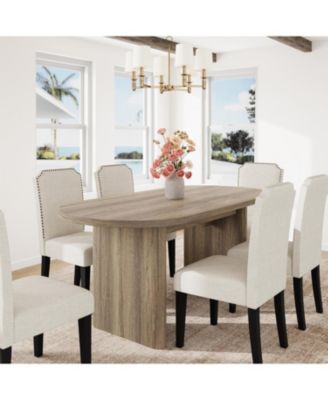 Oval Dining Table for 6-8 People, Long Large Kitchen Table with Thick Sturdy Wooden Base, Farmhouse Dining Room Table for for Kitchen