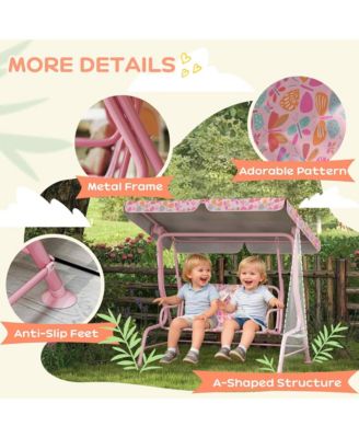 Kids Porch Swing, 2-Seater Outdoor Patio Swing with Safety Belt