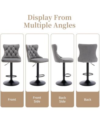 Velvet Bar Stools Set Adjustable Swivel Counter Height Chairs Footrest and Nailhead Trim for Home Pub
