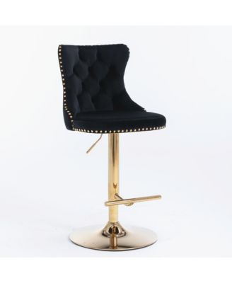 Velvet Swivel Bar Stools Set of 2, Adjustable Counter Height Chairs with Nailhead Trim and Gold Metal Base for Kitchen Island