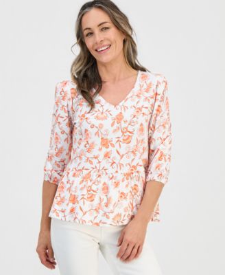 Petite V-Neck Paisley-Print Blouse