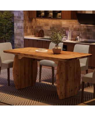 Finmind Solid Wood Dining Table for 4-6 People, Farmhouse Kitchen Table with Sturdy Wooden Legs