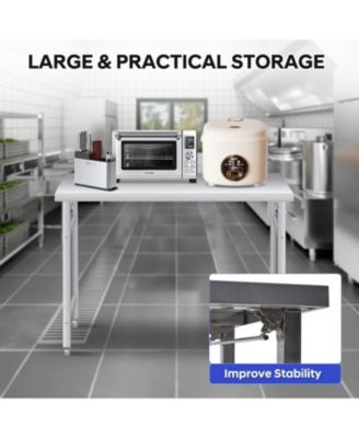 Stainless Steel Folding Table (48x24 in) - Commercial Work Table for Home, Kitchen, Restaurant, Garage, Camping, Outdoor, 520 LBS Load