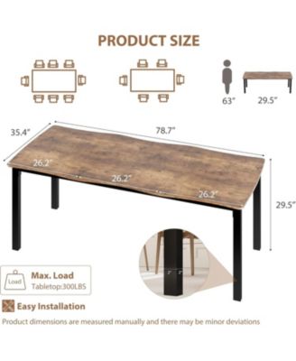 Rectangular Dining Table for 6-8, 78.7" Minimalist Table with Wave Irregular Edge, Thick MDF Top and Metal Frame, Waterproof Scratch-Resistant