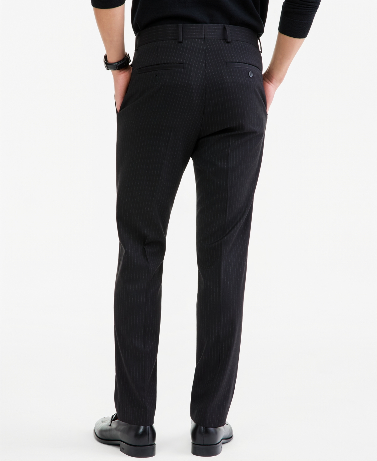 Kenneth Cole Reaction Men's Slim-Fit Black Pinstripe Techni-Cole Suit Separate Pants