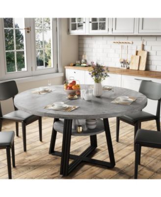 Round Dining Table for 4-6, 47.2 in Farmhouse Kitchen Table with Storage, Circle Dinner Tables for Kitchen, Dining Room, Living Room.