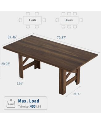 Wood Farmhouse Dining Table for 6-8, Heavy Duty Large Kitchen Table, 70.87" Long Rectangular Dining Room Tables with Strong Legs