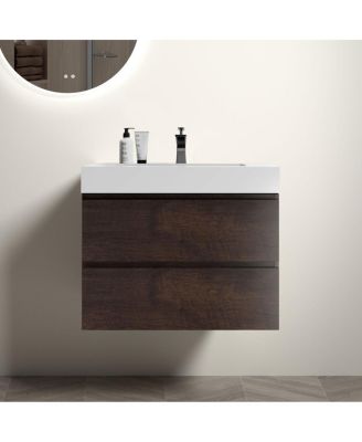 Melamine Floating Vanity With Basin Sink, 3 Soft-Close Drawers Handle-Free, Pre-Assembled