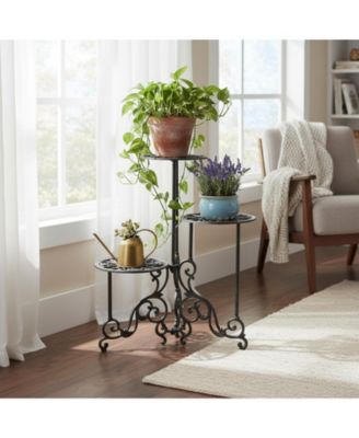 3 Tier Cast Iron Plant Stand Foldable Rustic Metal Shelf 24in Tall Indoor Outdoor Flower Pot Holder Display Rack