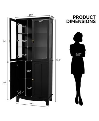 72" Freestanding Kitchen Pantry Storage Cabinet Glass Door Adjustable Shelves Multifunctional Classical