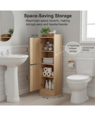 Small Bathroom Storage Cabinet Farmhouse Floor 2 Adjustable Shelves Double Doors Slim Narrow Toilet Paper Organizer