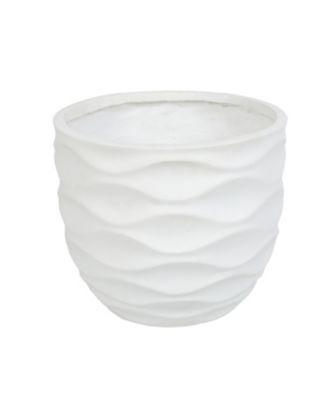 17.4-Inch Round Waves MgO Planter, White