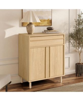 31.5” Hazel Oak Manufactured Wood Storage Cabinet with Drawer and Rubberwood Legs