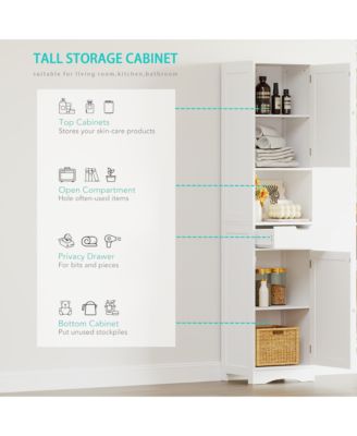67" Tall Bathroom Storage Cabinet, Slim Corner Floor Cabinet with 2 Doors, 1 Drawer and Adjustable Shelves for Small Space