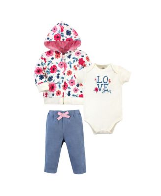 Baby Girls Natural Cotton Hoodie, Bodysuit or Tee Top, and Pant
