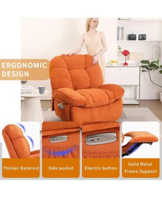Oversized Swivel Power Recliner Chair, Modern Massage Rocker Recliner Chairs with Heated, USB-C Ports and Side Pocket