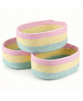 3 Pastel Rainbow Unicorn Woven Rope Storage Baskets - Versatile Home Organizer
