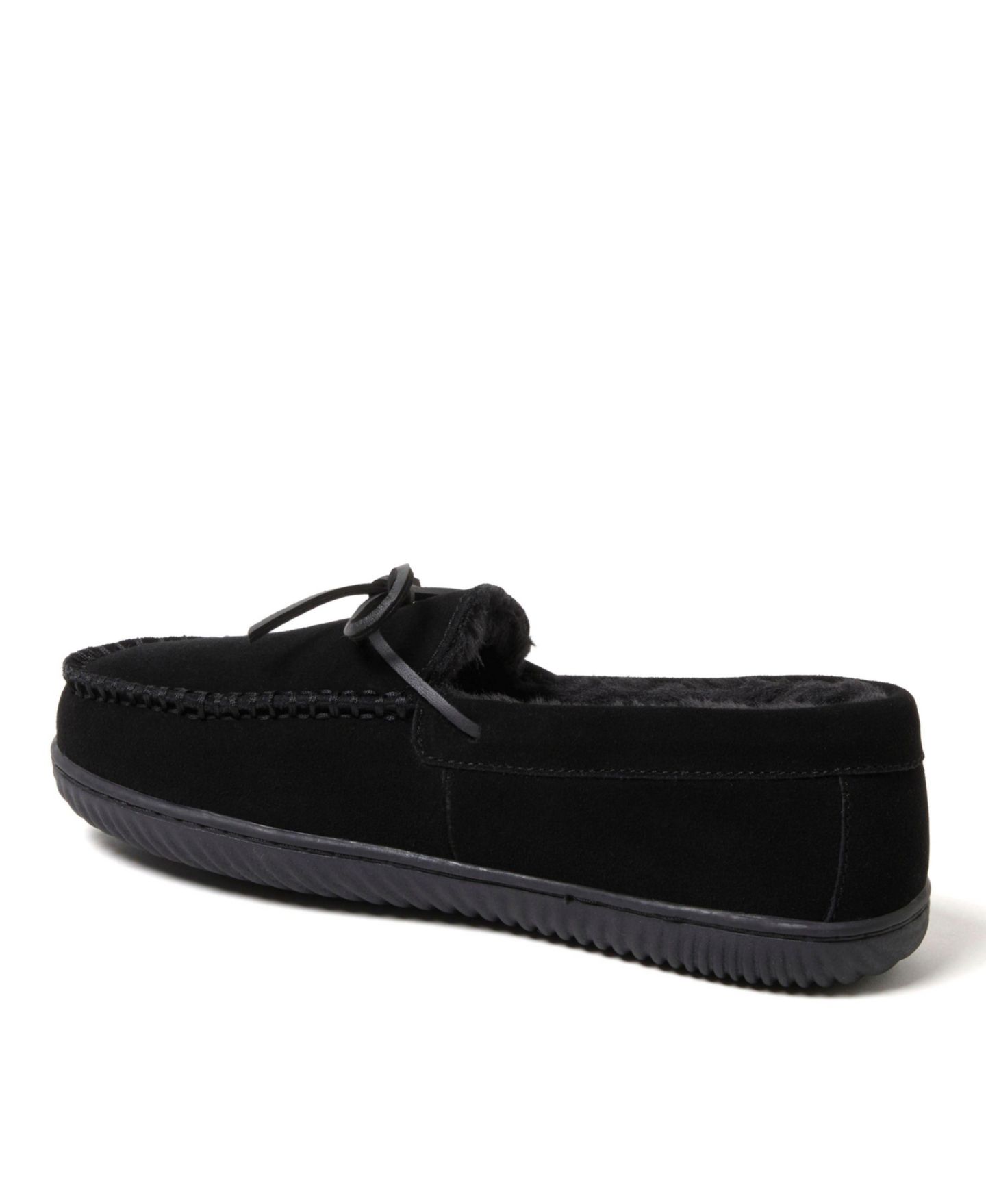 Мужские тапочки Dearfoams Douglas Genuine Suede Moccasin House Shoe Slipper, цвет: Чёрный — фото 5